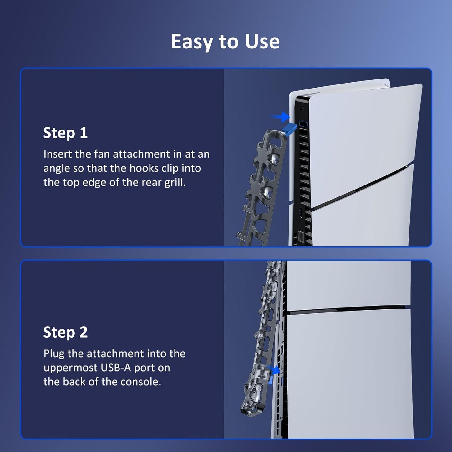 NexiGo PS5 Slim Silent Enhanced Cooling Fan with Adjustable Speed, Auto Power On/Off, with USB 3.0 Port, Efficient Cooling System for Both PS5 Slim Disc and Digital Editions