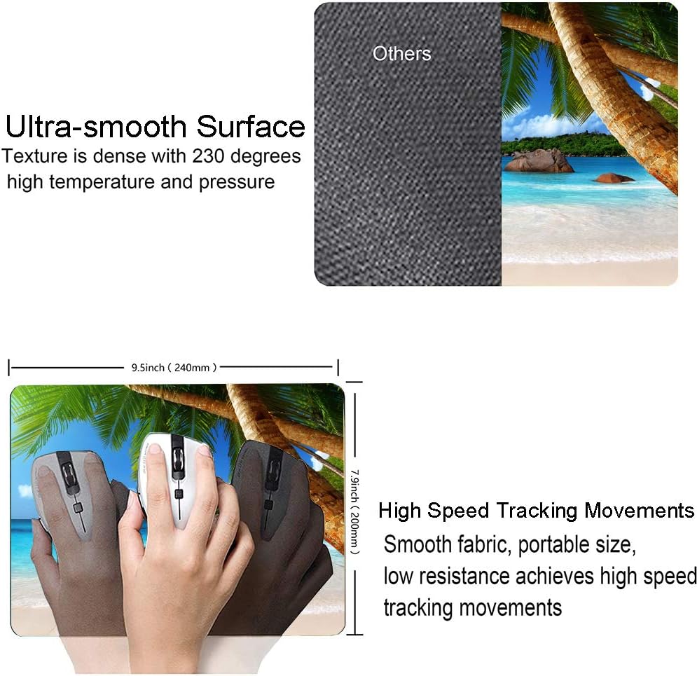 Beach Mouse Pad With Coconut Trees - Gaming Mat, Square Waterproof, Non-Slip Rubber Base for Office, Home, Laptop, Travel - 9.5"x7.9"x0.12" Inch