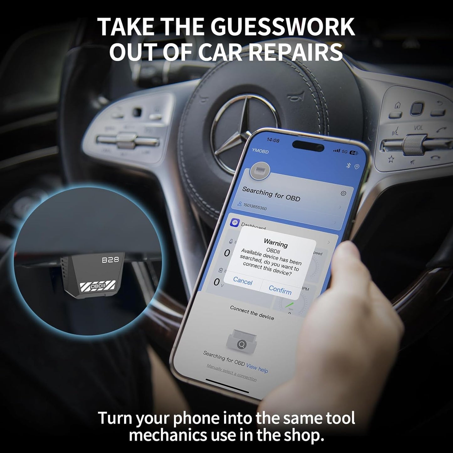 OBD2 Scanner for Car - Bluetooth 5.4 Codes can be Read and Cleared Quickly - Diagnosis of The vehicle's Engine, ABS, SRS, airbags and More Than 35,000 Problems Compatible with iOS and Android