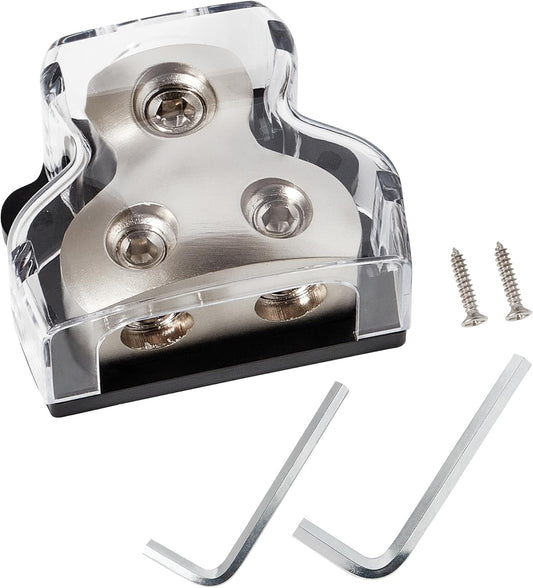 NuIth 2 Way Zine-Alloy Power Distribution Block, 0/2/4 Gauge in 4/8 Gauge Out Auto Car Audio Distribution Connecting Block, 2 Way Ground Distribution Block for Audio Amplifier Splitter, 1PC