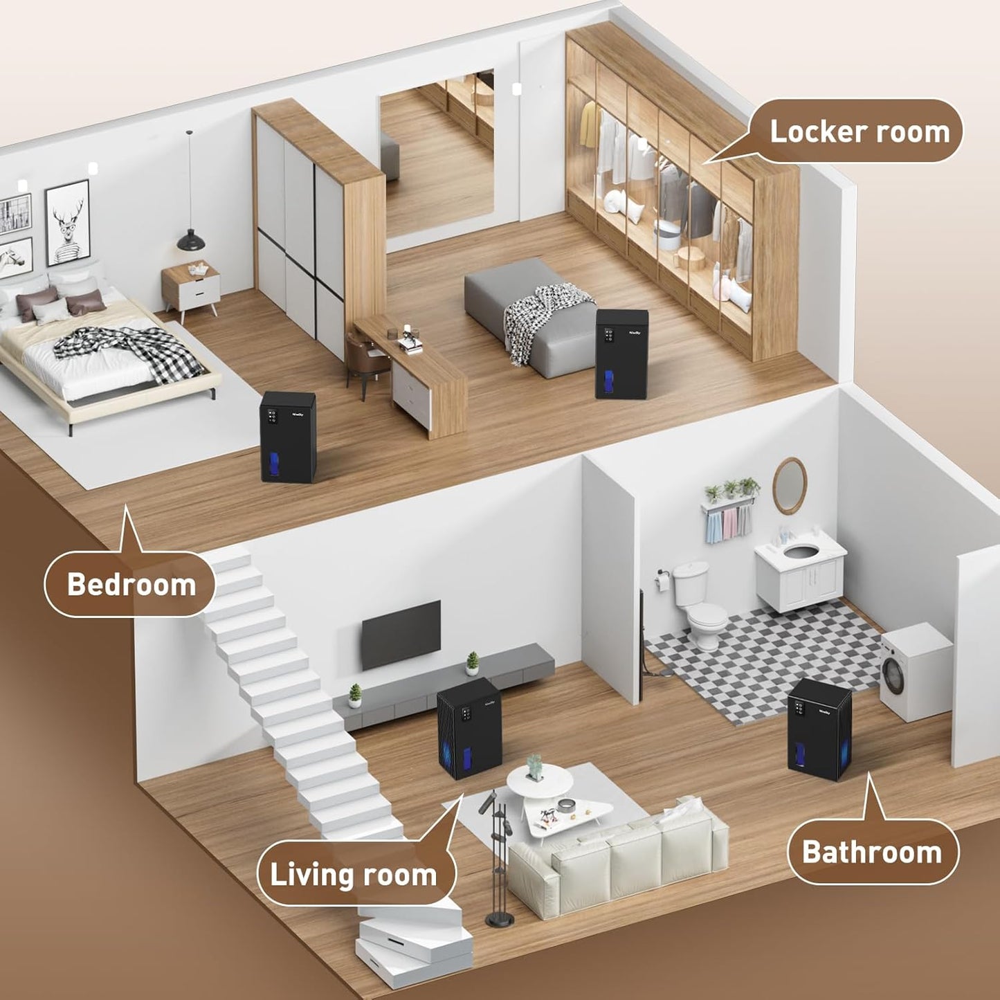 NineSky Dehumidifiers for Home, 95 OZ Water Tank, (1000 sq.ft) Dehumidifiers for Bathroom Bedroom Basement with Auto Shut Off,7 Colors LED Light(Black)