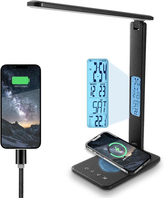 Desk lamp,LED Lamp with Wireless Charger,USB Charger Port,Touch Control,3 Color Modes,5 Brightness Levels,Eye-Protecting Table Lamp,Led Lights for Bedroom,Home,Office,Black