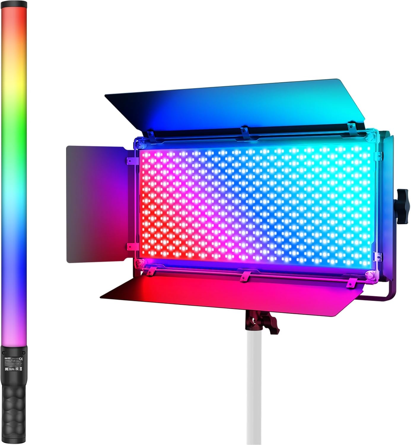 Mettlelite LS800C RGB Light Stick and Mettlelite SPL420C LED Video Light Full Color Video Light with APP Control 2800K-8000K CRI96 TLCI97 RGB CCT HSI Mode LED Light Bundle