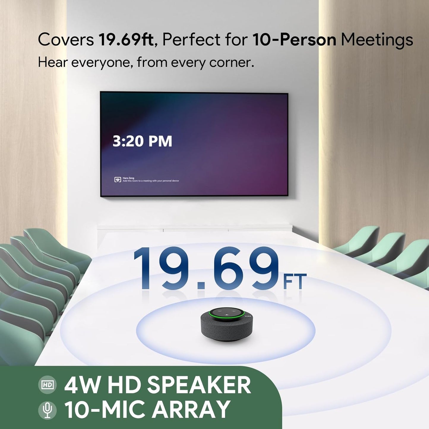 Yealink MSpeech USB Speakerphone with Teams Certificed 10 Microphone Arrays 19.6ft Pickup Radius 4W HD Full-Duplex Speaker with AEC for Medium-Sized Conference Room Microsoft AI Transcription