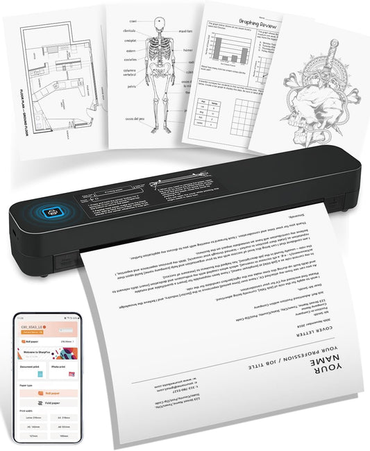 Saker Wireless Thermal Mobile Printer - Inkless, Portable Printer, Supports 8.5" X 11" US Letter & A4 Size, Compatible with Phone & Laptop - Ideal for Home, Car, Office & Travel