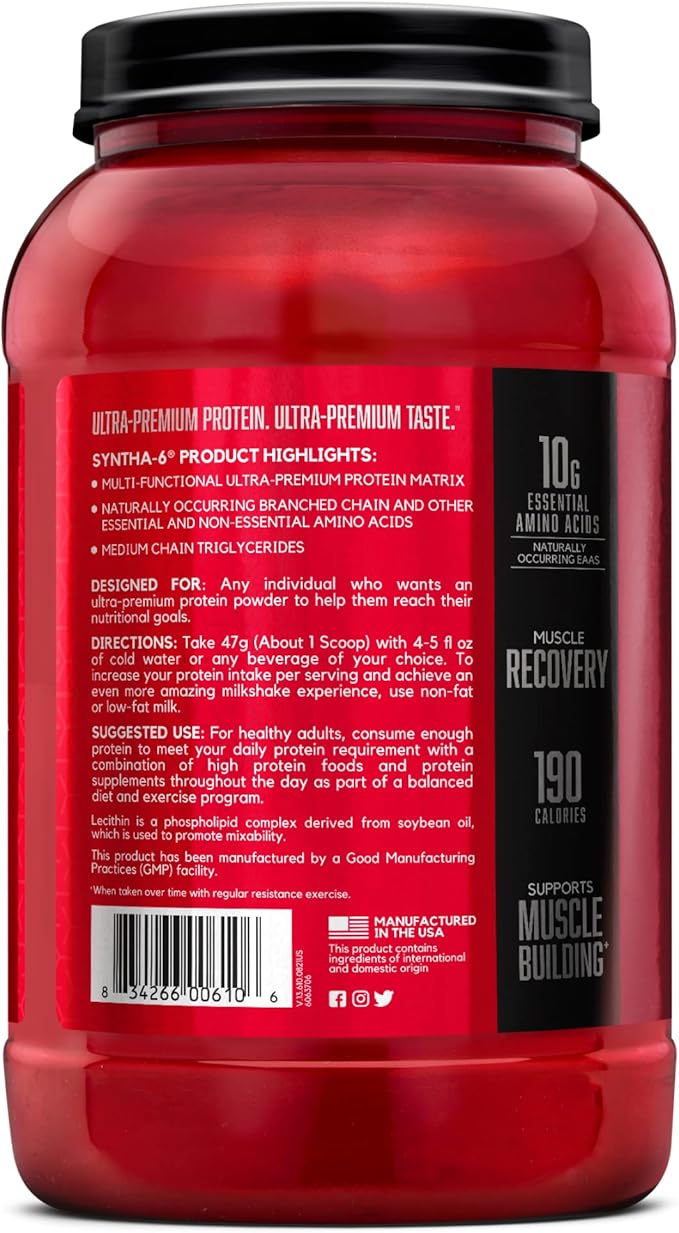 BSN SYNTHA-6 Whey Protein Powder, Vanilla Milk Isolate Protein Powder with Micellar Casein, Ice Cream, 28 Servings (Package May Vary)