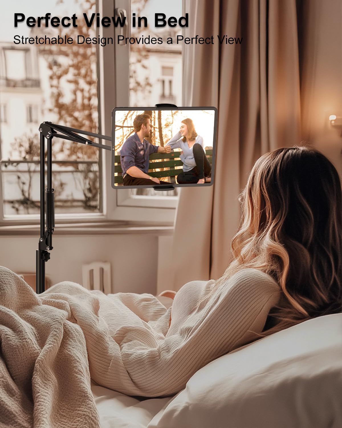 Tablet Floor Stand with 11lb Stable Base & Desk Clamp, Adjustable Height Stretchable Arm Swivel Dual Holder, Compatible with iPhone, iPad Pro Air Mini, Galaxy Tab, Kindle, Phones (4.5''-13'')