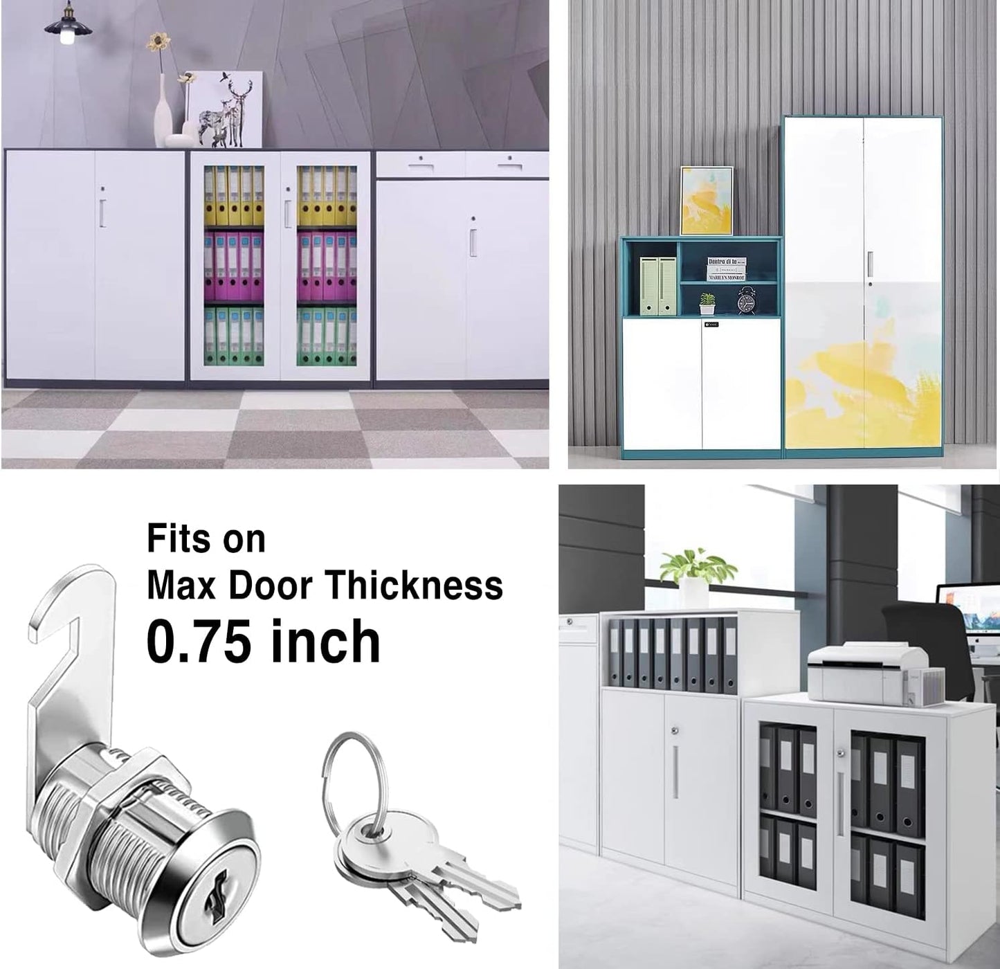 Cam Locks Keyed Alike, 1'' Cabinet Lock Fits on 3/4'' Max Door Thickness, Secure File Drawer Mailbox RV Storage Replacement Set, Zinc Alloy (1 Inch 6Pcs)