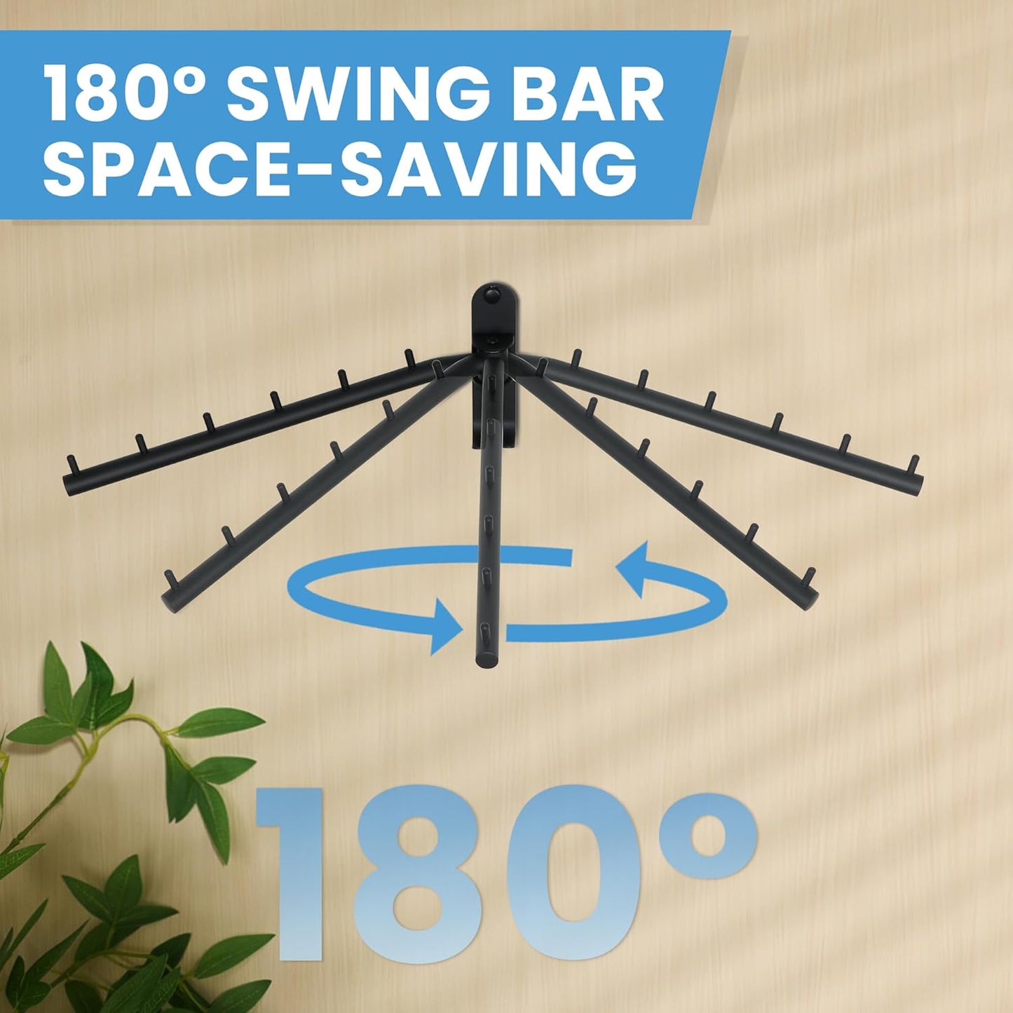 Clothing Racks for Hanging Clothes, Garment Racks Wall Mounted Clothes Bar-Hanger Holder Hooks Heavy Duty Folding Drying Rack Space Saving Clothing Hanging System Closet Storage Organizer