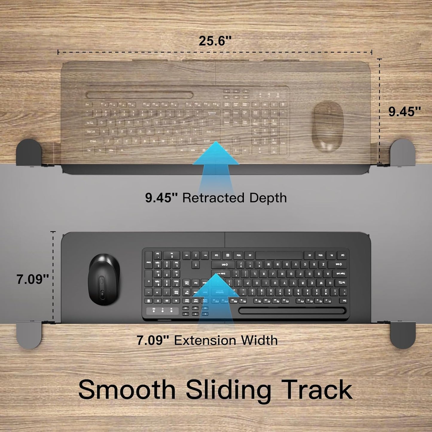 Ergonomic Keyboard Tray Under Desk Pull Out with Adjustable C-Clamp Mount, Slide-Out Computer Keyboard and Mouse Platform Drawer for Office and Home Typing (Black)