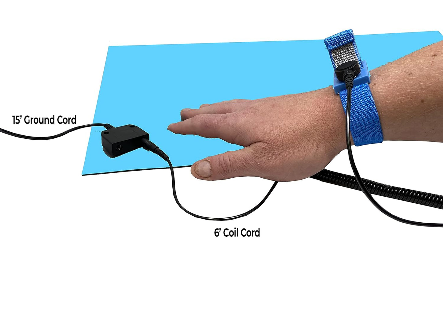 RubberStat Dual Layer ESD Compliant Workstation Rubber Table Mat Kit, Soldering, Cell Phone Repair, with Wrist Strap Set and Ground Cord - 48"x72" Blue