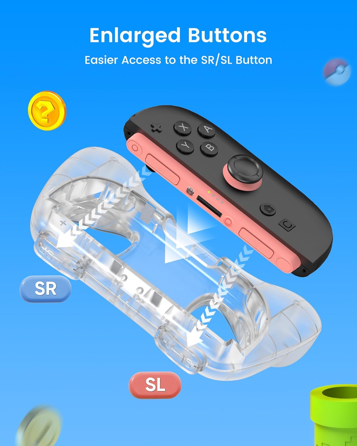 TRANSNOVO Hand Grips for Switch 2，Wear-Resistant Switch Accessories Controller Grips for JoyCon，2 Pack Comfort Handles (Transparent)