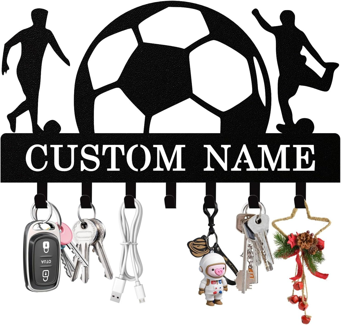 Personalized Football Key Holder Wall Mount, Custom Metal Key Rack Key Holder with Name, Deer Cabin Wall Keys Hanger with Hooks for Entryway, Front Door, Hallway, Kitchen, Living Room