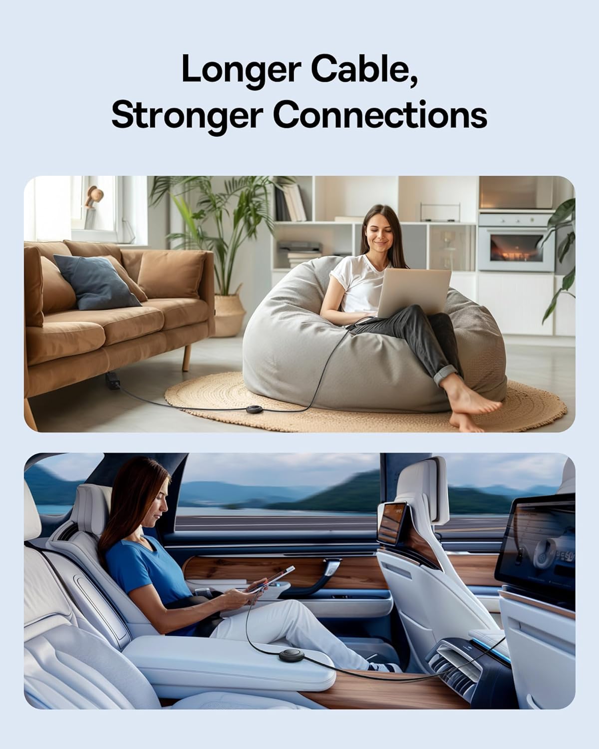 Baseus USB C to USB C Cable, 100W 6.6ft Retractable USB C Fast Charging Cable, 7-Stage Length Preset Retractable Charger Cord for iPhone 16 15 Pro Plus Pro Max, MacBook, iPad Pro, Samsung S24/S23