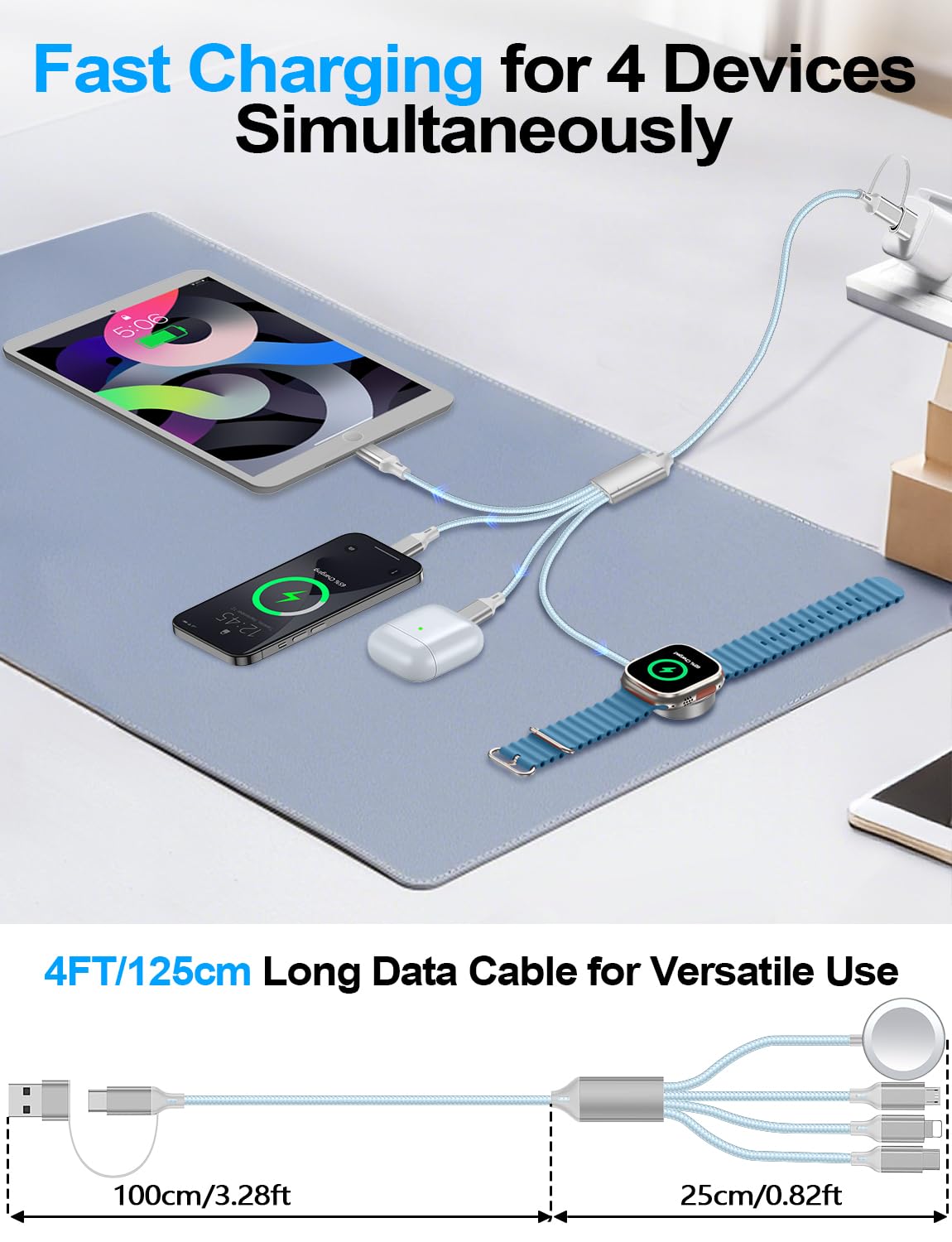 2 Pack Charging Cable for Apple Watch Charger/Samsung/iPhone Charger,Car/Office/Camping/Travel Essentials,Type C Cable Cord for iWatch Ultra/10-2/iPhone 16-11/Samsung S25-S20,iPad,airPods-Blue