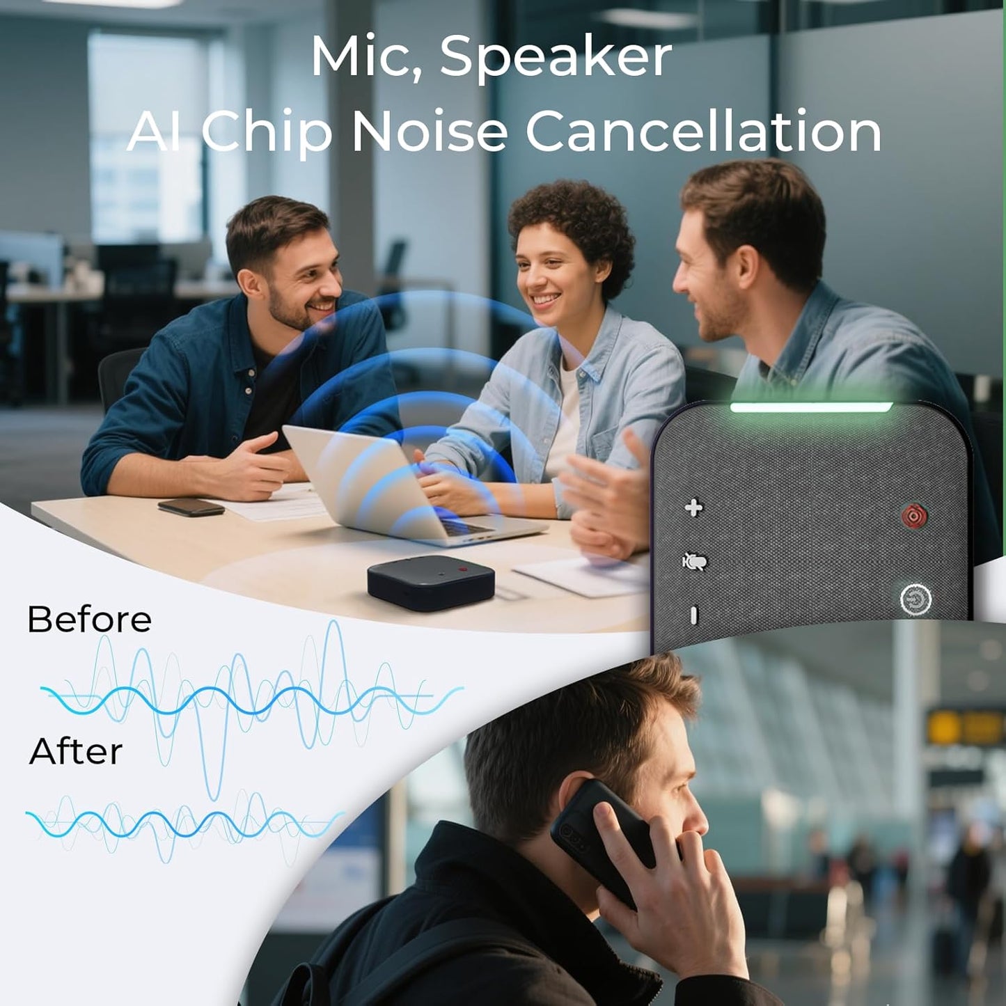 Conference Speaker and Microphone, USB C & Bluetooth Speakerphone for Computer, Laptop Speakers with mic, 360° Voice Pickup, AI Noise Reduction, 20H Call Time, Online Meetings