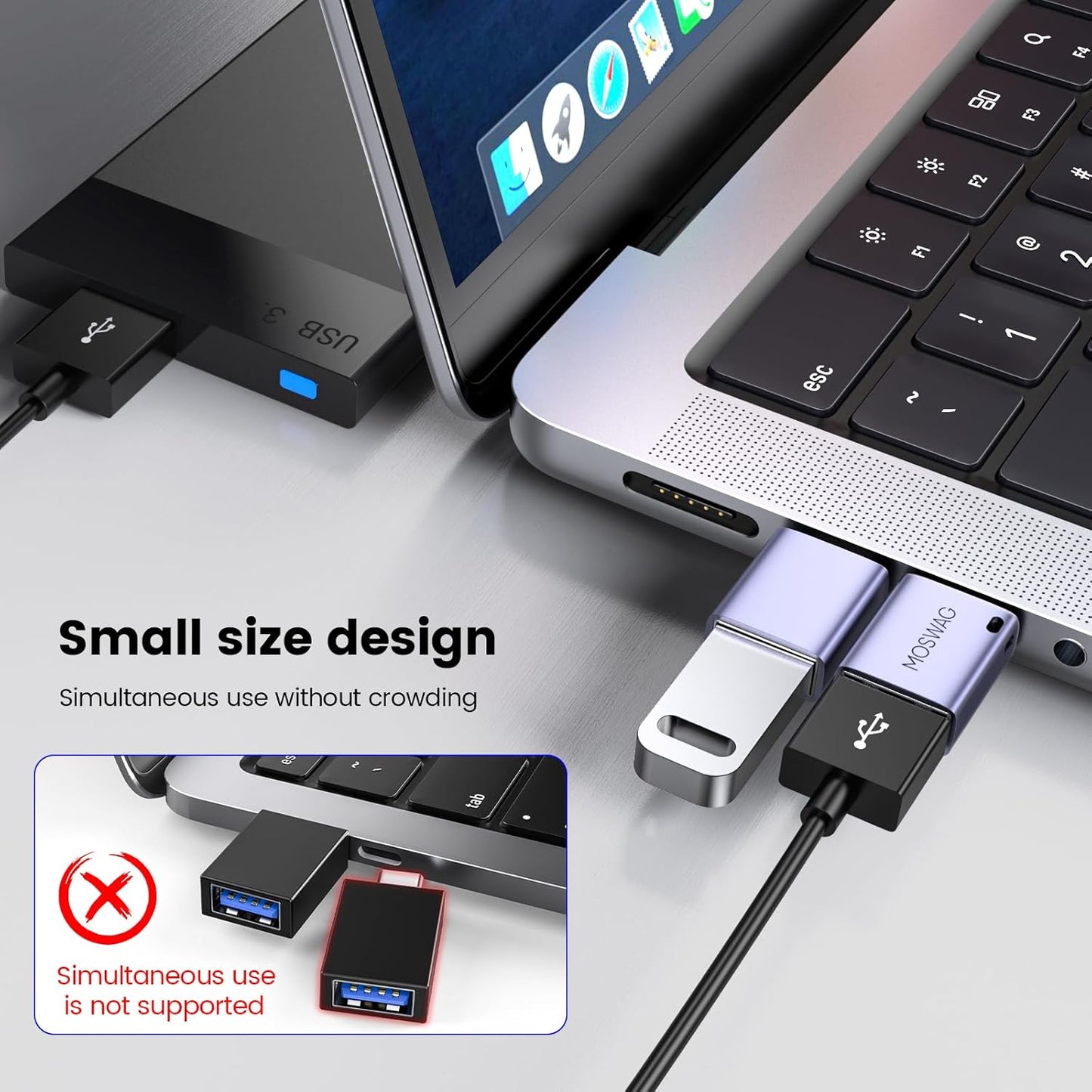 MOSWAG 2 Pack USB C to USB Female Adapter, USB 3.0 to Thunderbolt 3 OTG Adapter Compatible with iPhone 16 15 Max,MacBook Pro Air,Mac,iPad,Microsoft Surface Go,Samsung S24 S23 S22