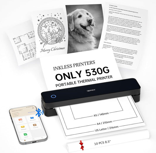 iDPRT Portable Printer Wireless for Travel, Inkless Bluetooth Thermal Printers for Home,Office,Vehicles203DPI,Supports 8.5" x 11" US Letter&A4 A5 Size,Compatible with Android and iOS Phones&PC