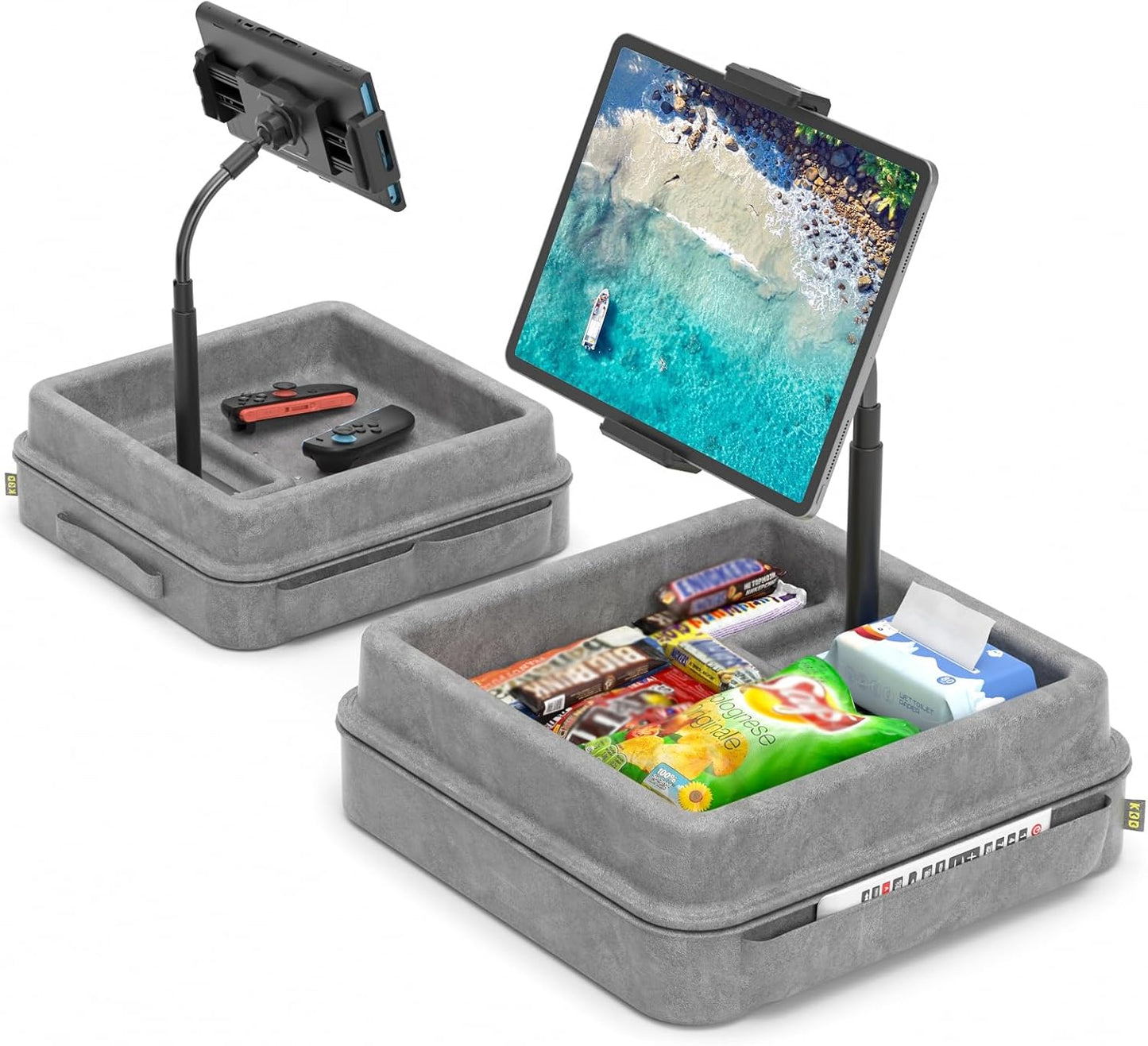 KDD Tablet Pillow Holder - 360°Adjustable iPad Pillow Stand for Lap, Bed and Desk - Gooseneck Tablet Soft Pad Dock with Storage Tray and Pocket Compatible with iPad Pro 12.9, Air Mini, Phone, E-Reader