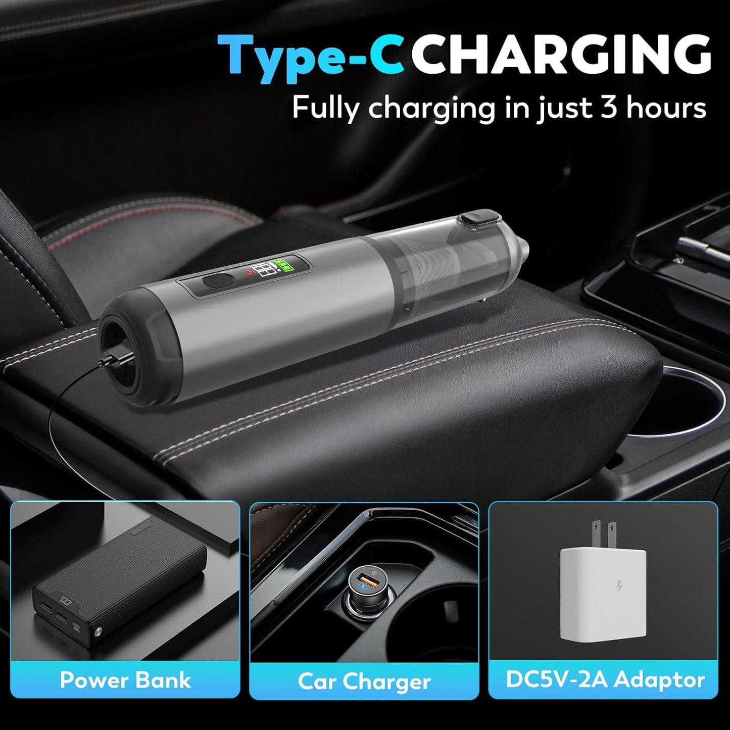 Cordless Car Vacuum Cleaner, 22000PA High Power Portable Handheld Car Vacuum & Air Duster, Mini Vacuum with LED Display, for Home, Office, Camping