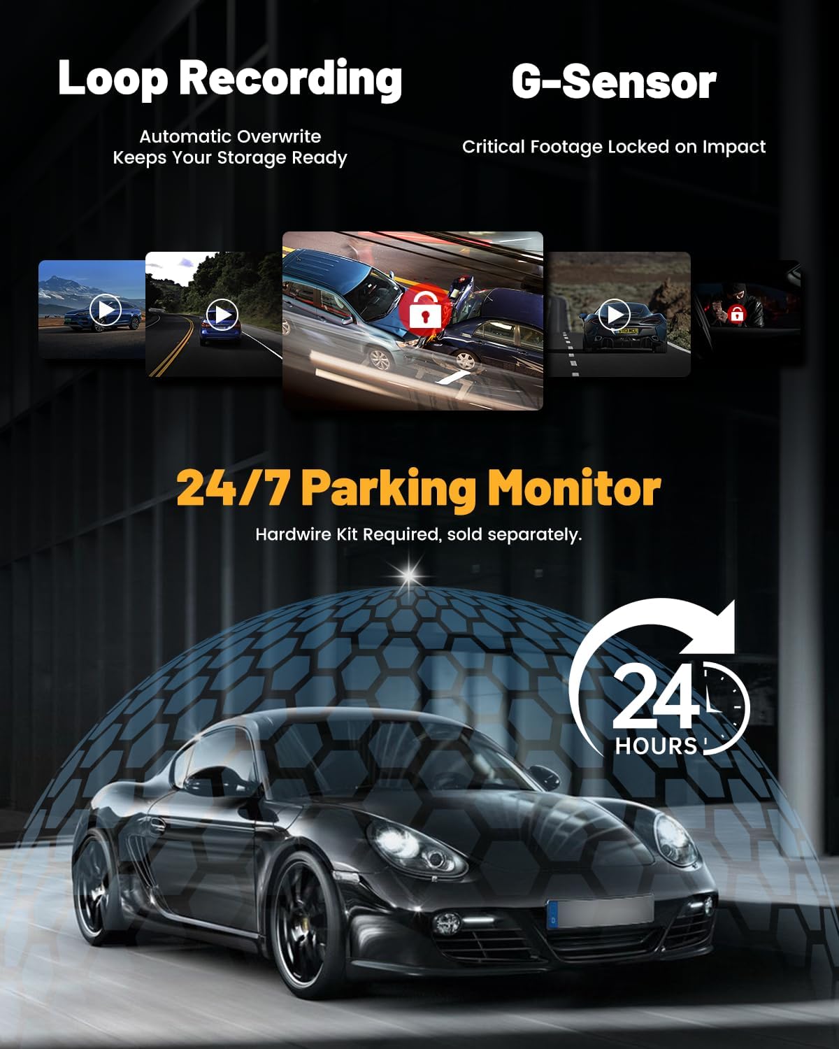 Sprleaf 4-Channel Dash Cam with Front and Rear Cameras, 360° Dashcam,128GB Card Included, 5G Wi-Fi and App Control, Night Vision, WDR, 24-Hour Parking Mode, Collision Detection