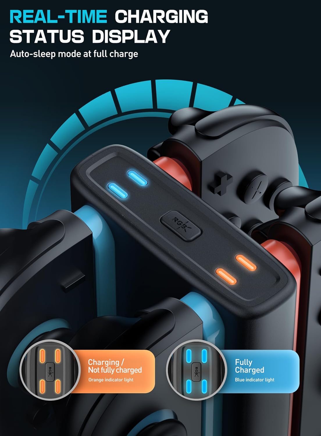 SUPCASE Charging Dock for Nintendo Switch 2 Joy Con, [Supports Dual-Side Charging] [9 Light Modes] Magnetic Controller Fast Charger Stand Station Compatible with Switch 2 Joy Con Accessories, Black