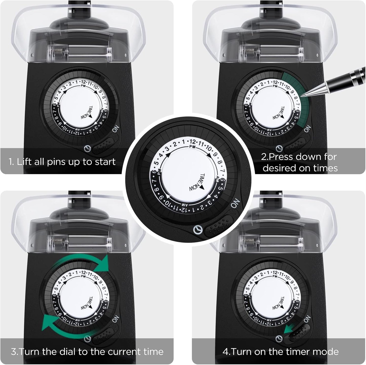 G-Homa 24 Hour Mechanical Outdoor Timer Outlet, Outdoor Timer for Lights, 3-Prong Outdoor Light Timer Waterproof for Home and Garden 15A 1/2HP Heavy Duty, CSA Listed [2 Packs]