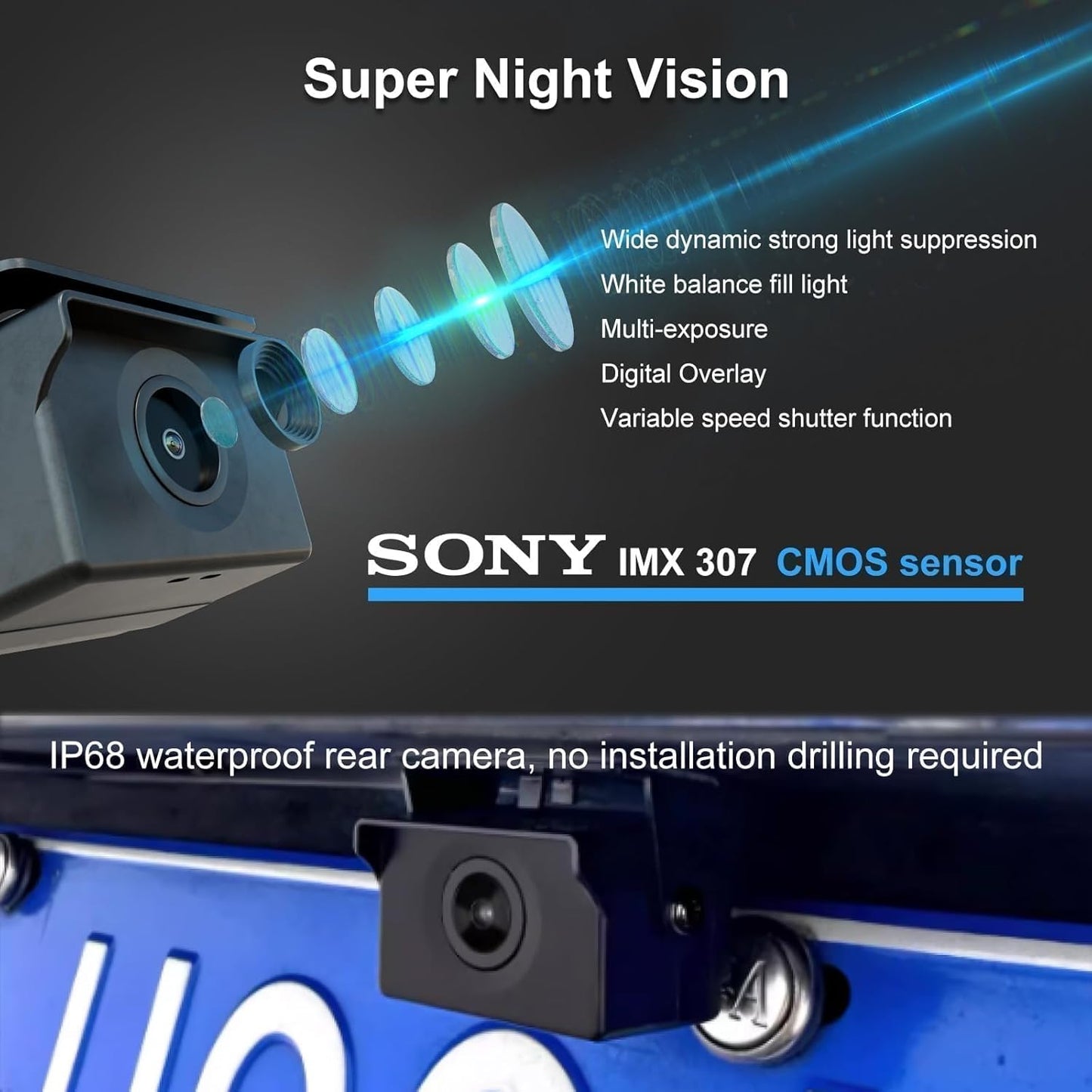 9.66″ OEM Rear View Mirror Camera, Dash Cam, Detached Front Lens, 2K, IPS Screen, Night Vision, Parking Monitor, 32GB SD, for Trucks, Vans, SUVs