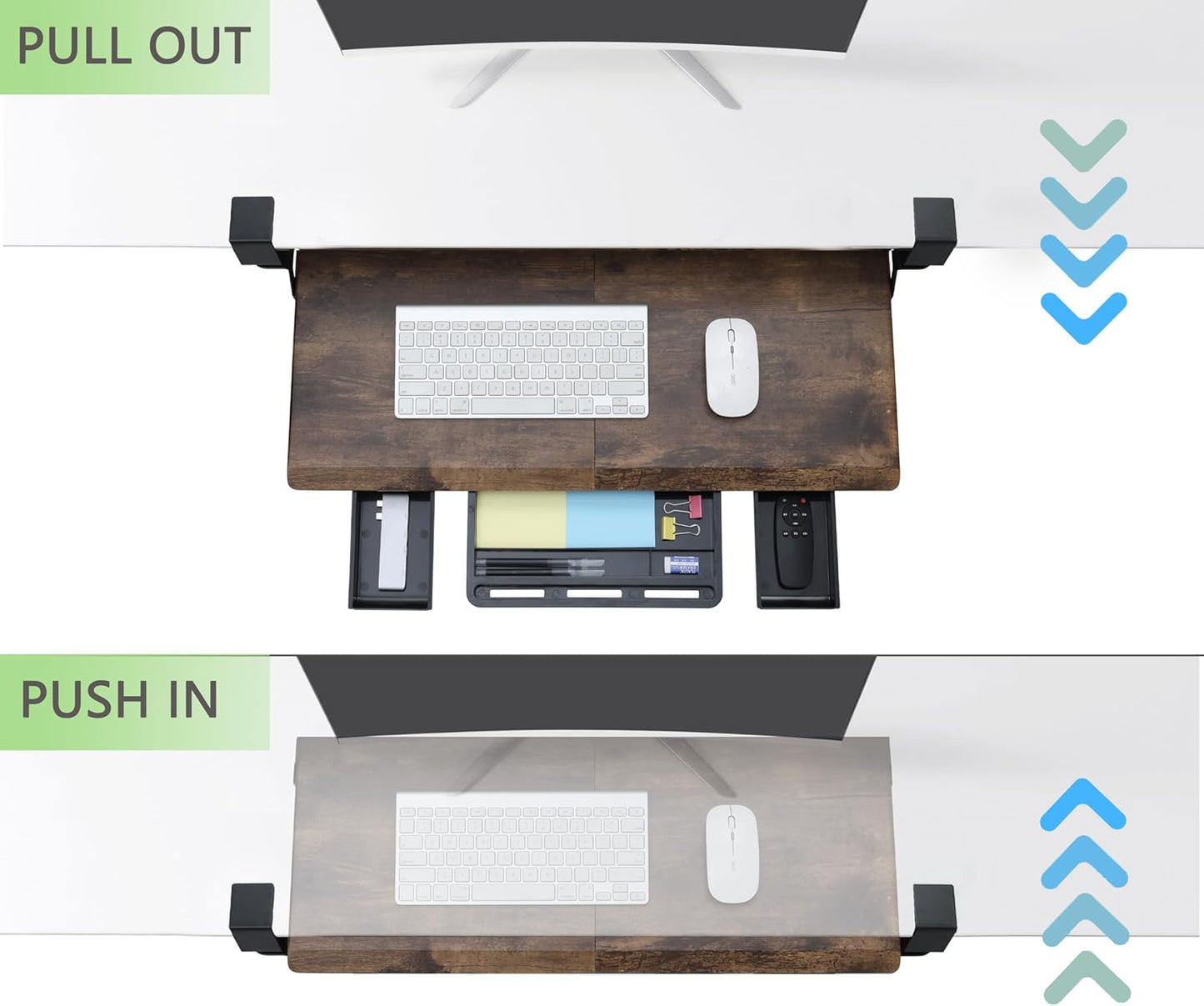 ETHU Keyboard Tray Under Desk, Pull Out Keyboard & Mouse Tray with C-clamp, Ergonomic Desk Keyboard Tray Slide Out, Pull Out Platform Drawer for Home and Office(Wood)