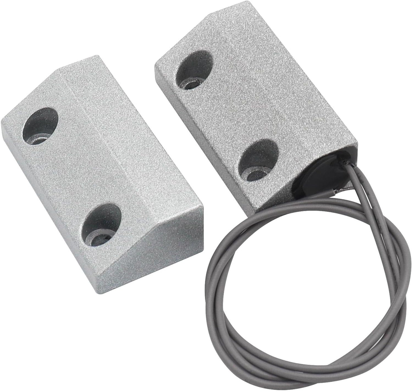 Magnetic Reed Switch Wired Surface Mount Normally Closed NC Contact Sensor Alarm Magnetic Door Switch with 2 Wires, Zinc Alloy Sliver, MC-56