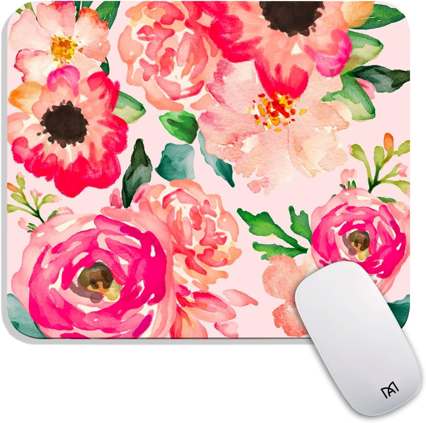 Square Mouse Pad Pink Watercolor Flower, Personalized Premium-Textured Custom Mouse Mat Design, Washable Mousepad Cloth, Non-Slip Rubber Base Computer Mouse Pads for Wireless Mouse