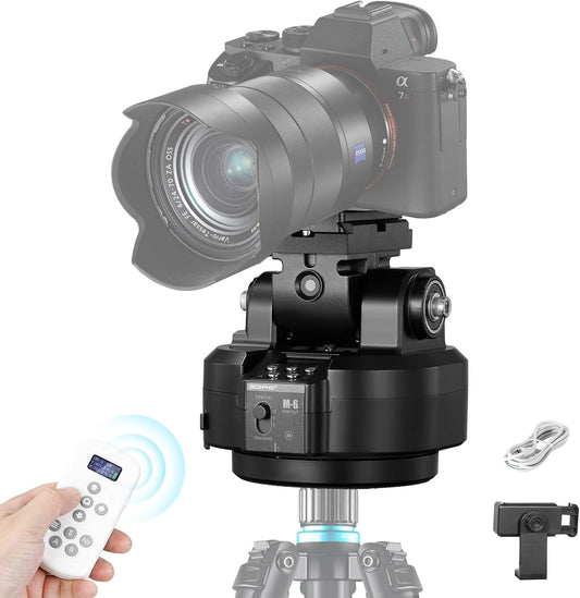 Soonpho M6 Auto Face Tracking Motorized Rotating Panoramic Tripod Head, Remote Control 360° Pan Tilt Head with Mobile Phone Clip for DSLR Cameras, Camcorders, Smartphones, Tripod