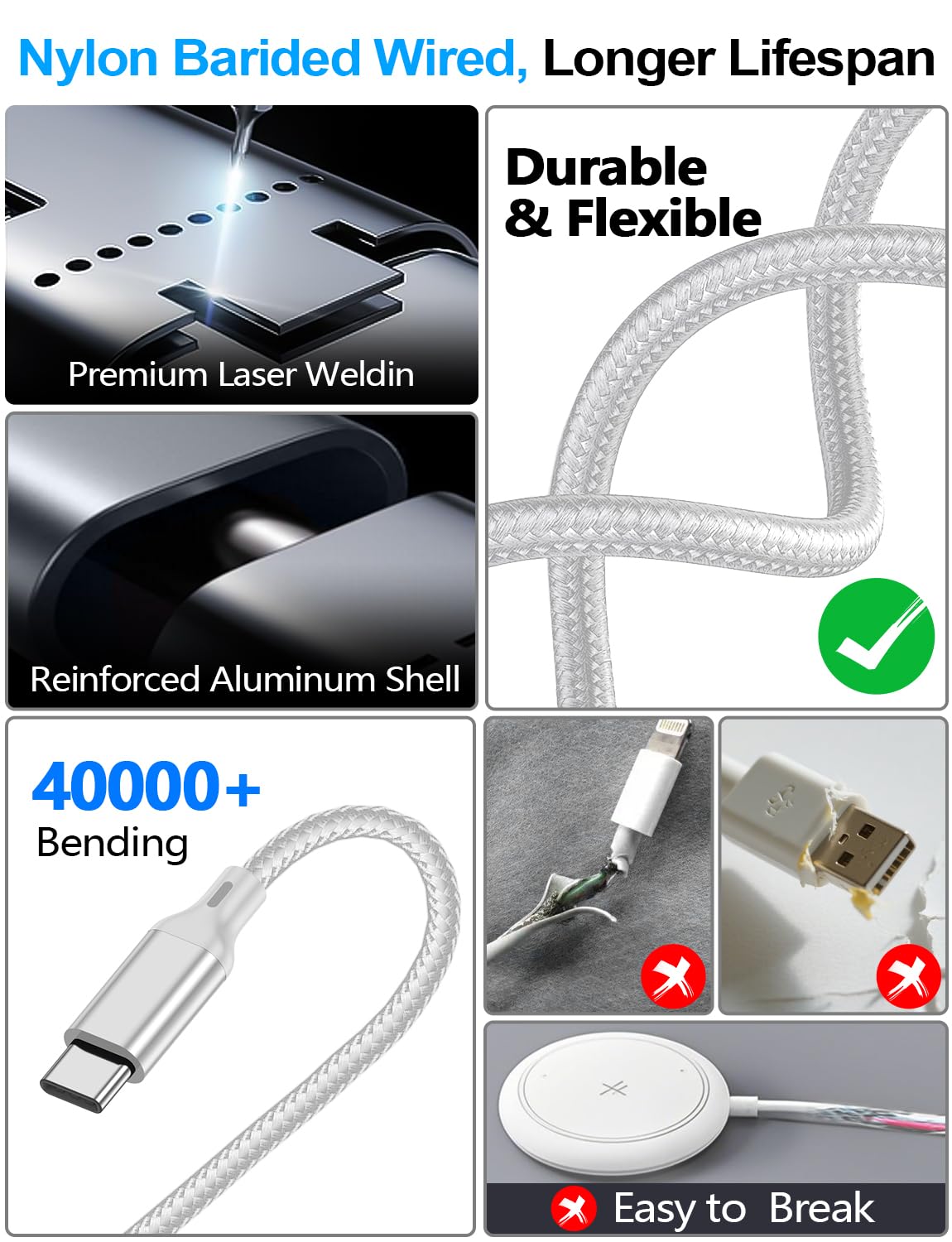 4-in-2 Multi Charging Cable for Apple Watch Charger/Samsung/iPhone Charger,Car/Office/Camping/Travel Essentials,Type C Cable Cord for iWatch Ultra/10-2/iPhone 16-11/Samsung S25-S20,iPad,airPods-White