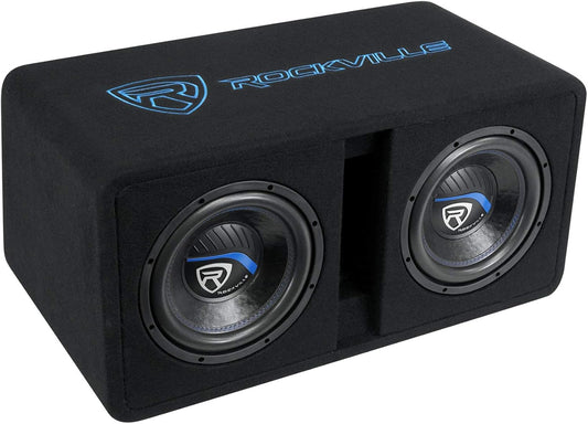 Rockville DV10K52 Dual 10" K5 2400w Car Subwoofers, Pre-Loaded Vented Sub Enclosure Box, 2 Ohm, 3/4" MDF, Cast Iron Basket, for Powerful Car Audio Bass