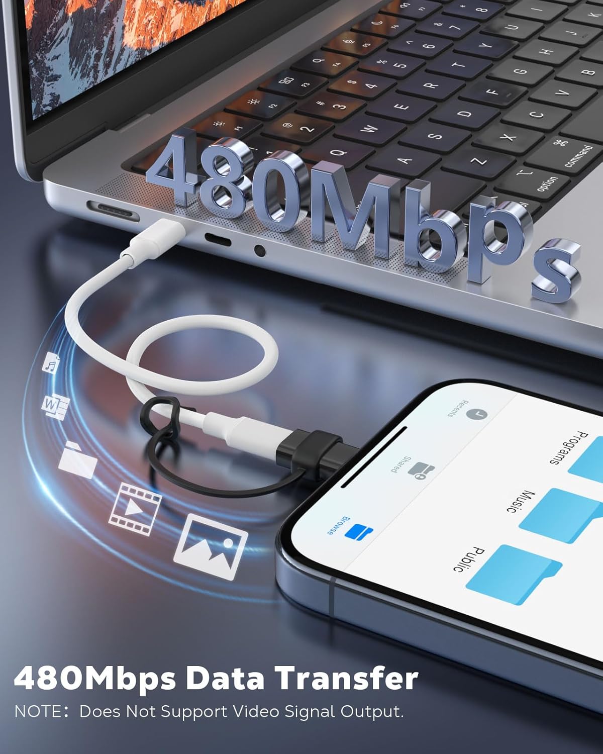 MoKo USB C to Lightning Adapter, Not for Audio/OTG, Lightning Male to USB C Female Adapter for iPhone 14/13/12/11/X Series, iPad/AirPods, Support Charging & Data Sync, with Anti-Lost Loop, Black