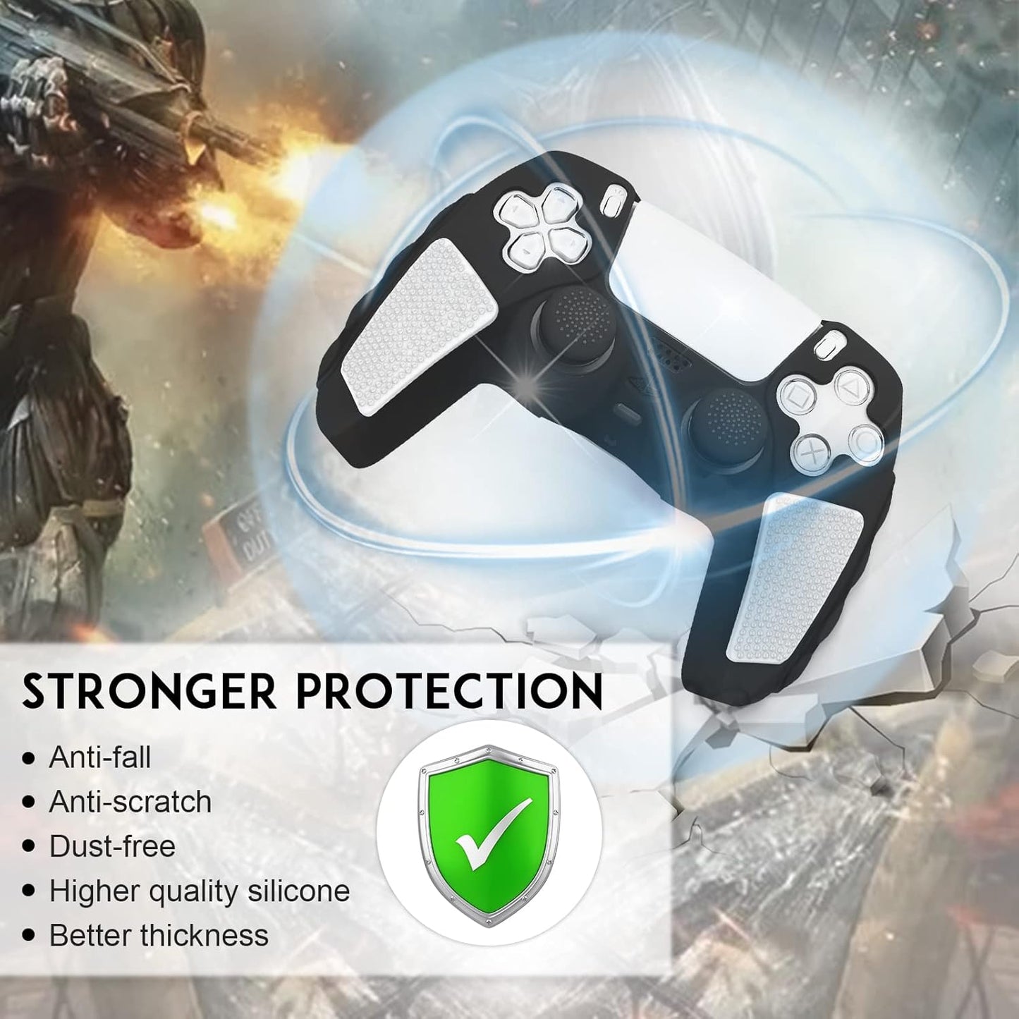 SIKEMAY Anti-Slip PS5 Controller Skin, Soft Thicken Non-Slip Studded Silicone Gel Grip Protective Cover Case for PlayStation 5 Controller Grip, 2 Pack with 8 x Thumb Grip Caps