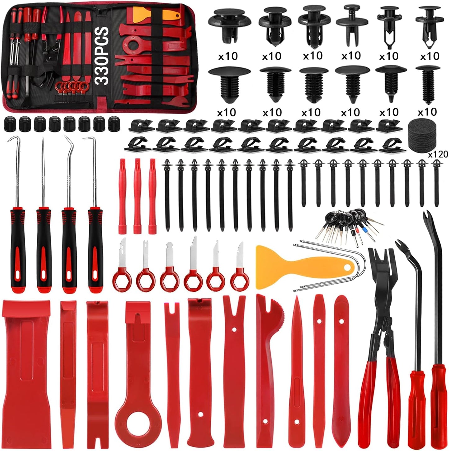 Trim Removal Tool Kit 330Pcs Car Removal Tool Kit Pry Tool Set Auto Clip Pliers Panel Door Radio Dash Window Bumper Adhesive Cable Clips Retainer Clip Set Terminal Removal Tool Set Fastener Remover