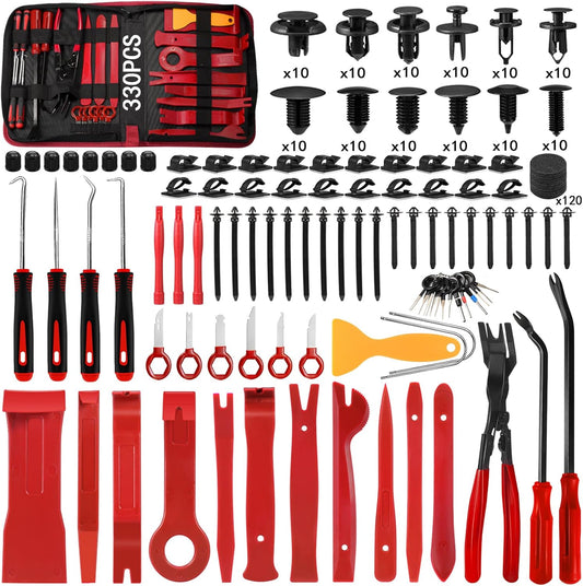 Trim Removal Tool Kit 330Pcs Car Removal Tool Kit Pry Tool Set Auto Clip Pliers Panel Door Radio Dash Window Bumper Adhesive Cable Clips Retainer Clip Set Terminal Removal Tool Set Fastener Remover