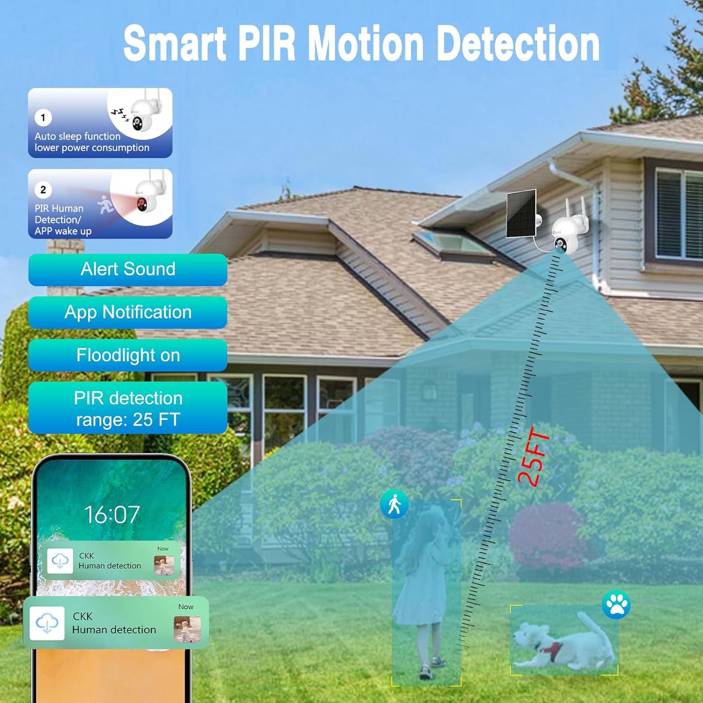 4MP PTZ Solar Security Camera Outdoor, 4pcs Wireless Security Camera System with 128GB Card, Pan/Tilt/Zoom, PIR Detection, 2-Way Audio, Audible Flashlight Alarm, IP66 Waterproof, Two Ways of Storage