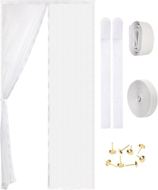 Magnetic Screen Door - Self Sealing, Heavy Duty, Hands Free Mesh Partition Keeps Bugs Out Let Breeze in- Pet and Kid Friendly - Keep Open Feature (White, Fit Door Size 30 x 80 Inch)