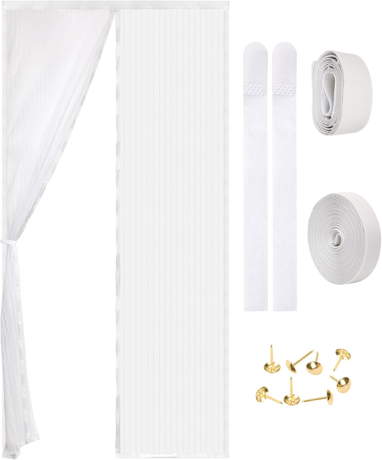 Magnetic Screen Door - Self Sealing, Heavy Duty, Hands Free Mesh Partition Keeps Bugs Out Let Breeze in- Pet and Kid Friendly - Keep Open Feature (White, Fit Door Size 32x 82 Inch)