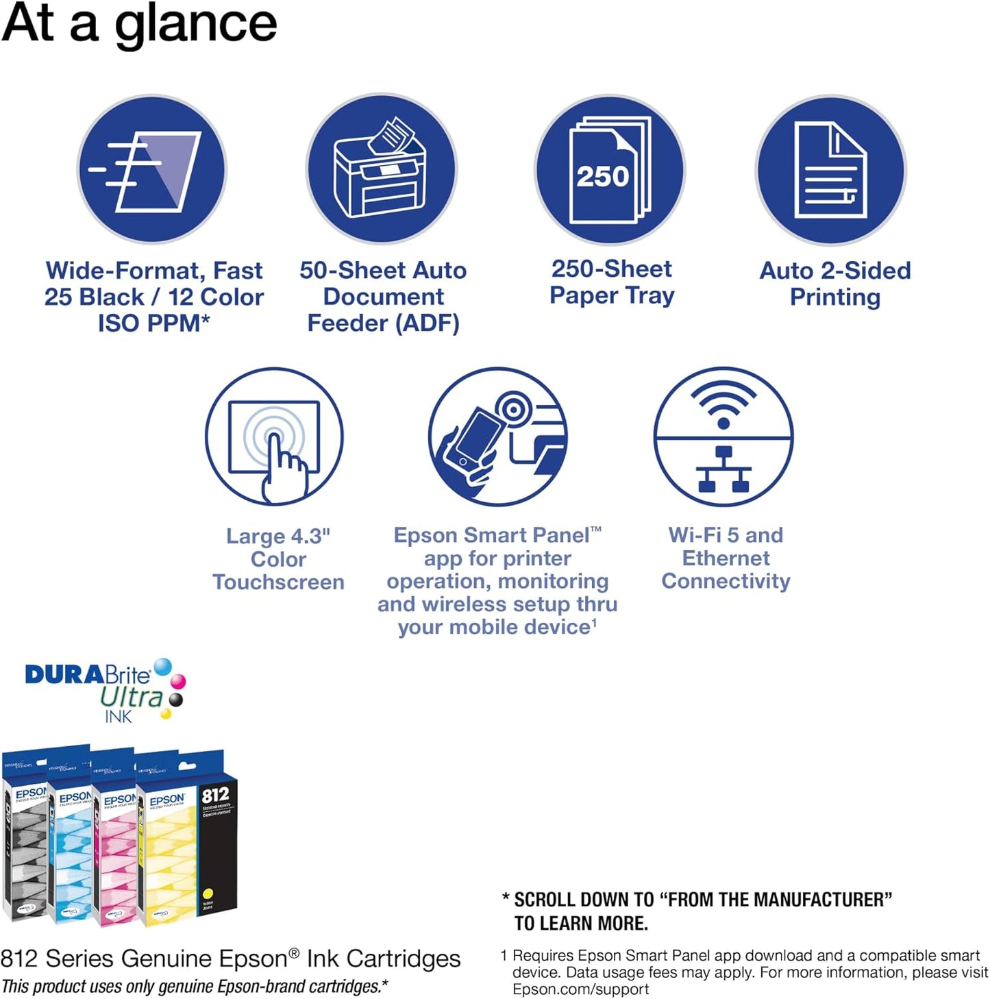 Epson Workforce Pro WF-7820 Wireless All-in-One Wide-Format Printer with Auto 2-Sided Print 13" x 19", Copy, Scan & Fax, 50-Page ADF, 250-sheet Paper Capacity, Works with Alexa, Large Black