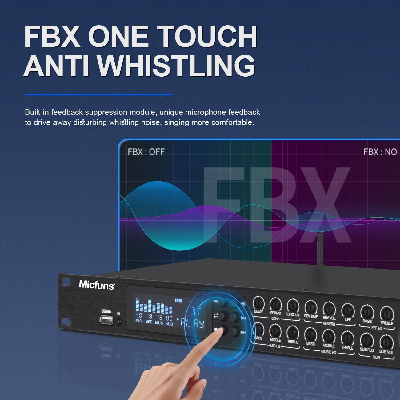 KT900DSP Feedback Suppressor Preamp Preamplifier Karaoke Effector Digital Pre-stage Effector Anti-howling Audio Processor Echo USB MP3 Bluetooth Optical