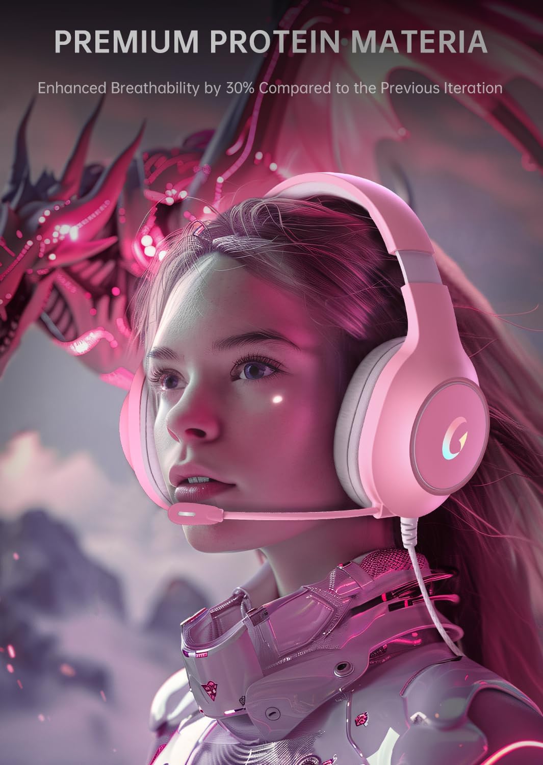 CM7002 Gaming Headset for PS5, PS4, PC, Mac, Switch, Xbox Series, Surround Sound RGB Gaming Headphones with Noise Canceling Microphone, 50MM Dynamic Drivers, 3.5MM Audio Jack, Light Pink
