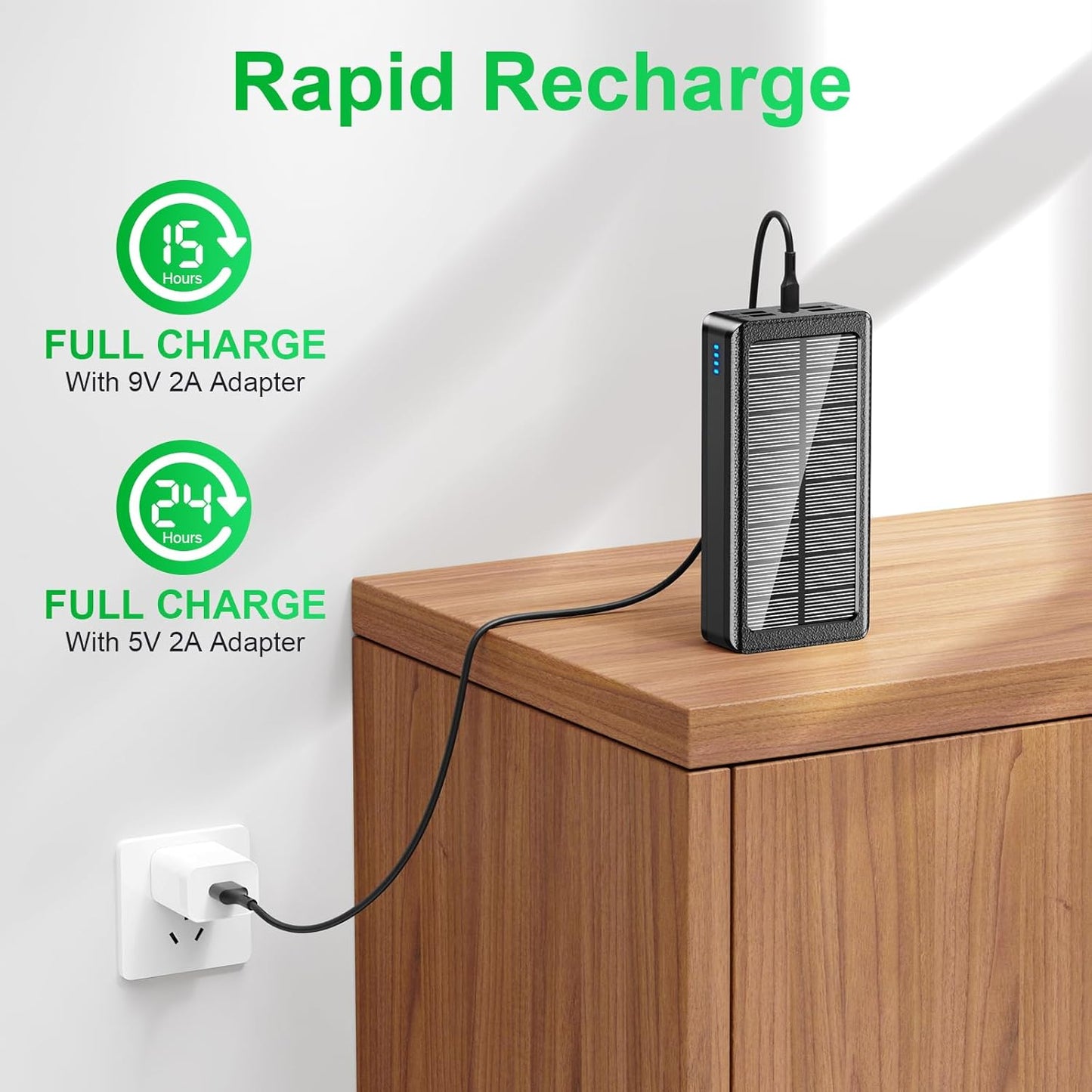 Solar Charger Power Bank 66800mAh Portable Charger with USB-C in/Output 22.5W QC3.0 Fast Charging 5 Out Ports Battery Pack Built-in 32 Led Flashlights for iPhone Samsung Tablet Camping