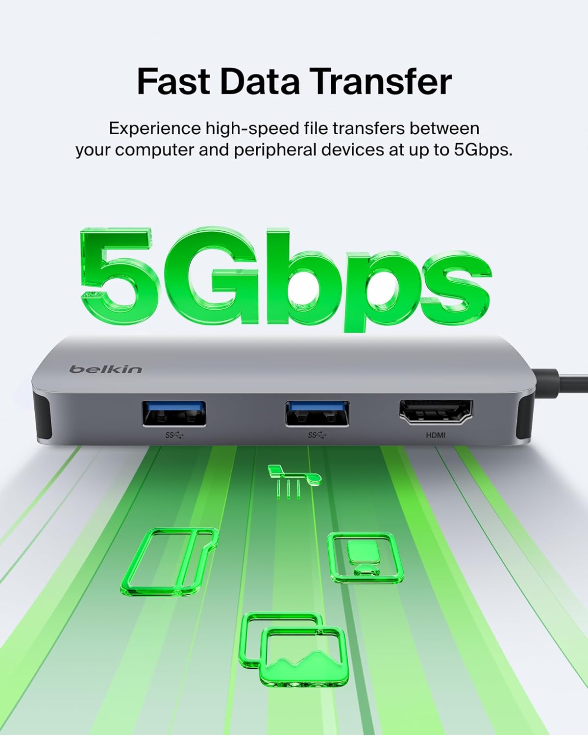 Belkin USB-C Hub, 5-in-1 Multiport Adapter - USB-C Docking Station with 4K HDMI, 2 x USB-A Ports, SD Card Slot, & MicroSD Card Slot for MacBook Pro, Air, iPad Pro, XPS, and More