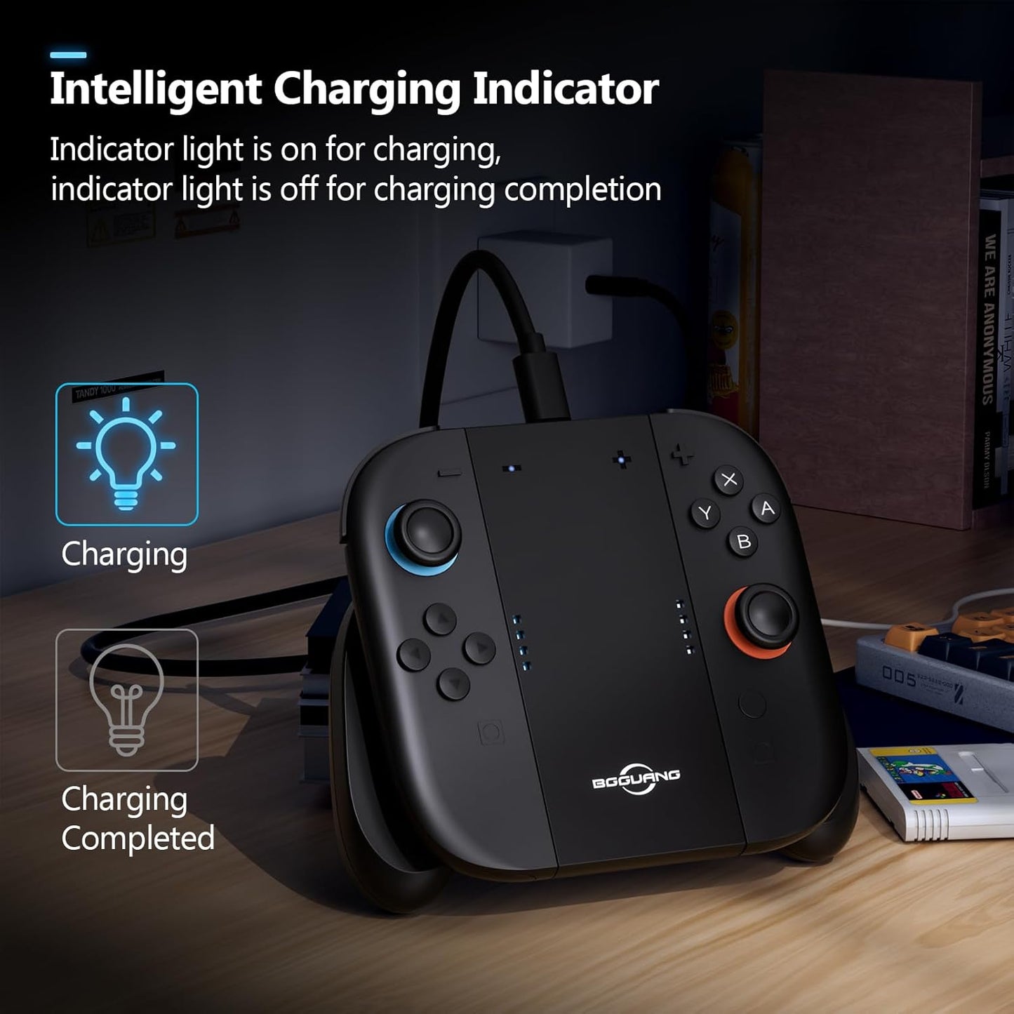 Switch 2 Joycon Charging Grip, Super Magnetic Charger Handle for Nintendo Switch 2 Joycons, Ergonomic Controller Grip for Playing While Charging, Switch 2 Accessories Black (USB Charging Black)