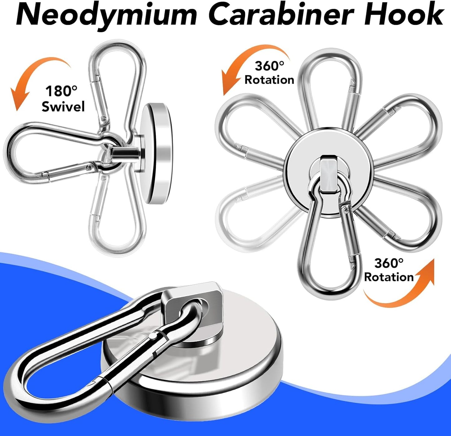 LOVIMAG Magnetic Hooks Heavy Duty, 150LBS Super Strong Magnet Hooks Magnetic Hook Cruise, Neodymium Magnets with Swivel Carabiner Hook for Hanging, Kitchen, Cruise Cabins, Grill, Tool Room-6 Pack