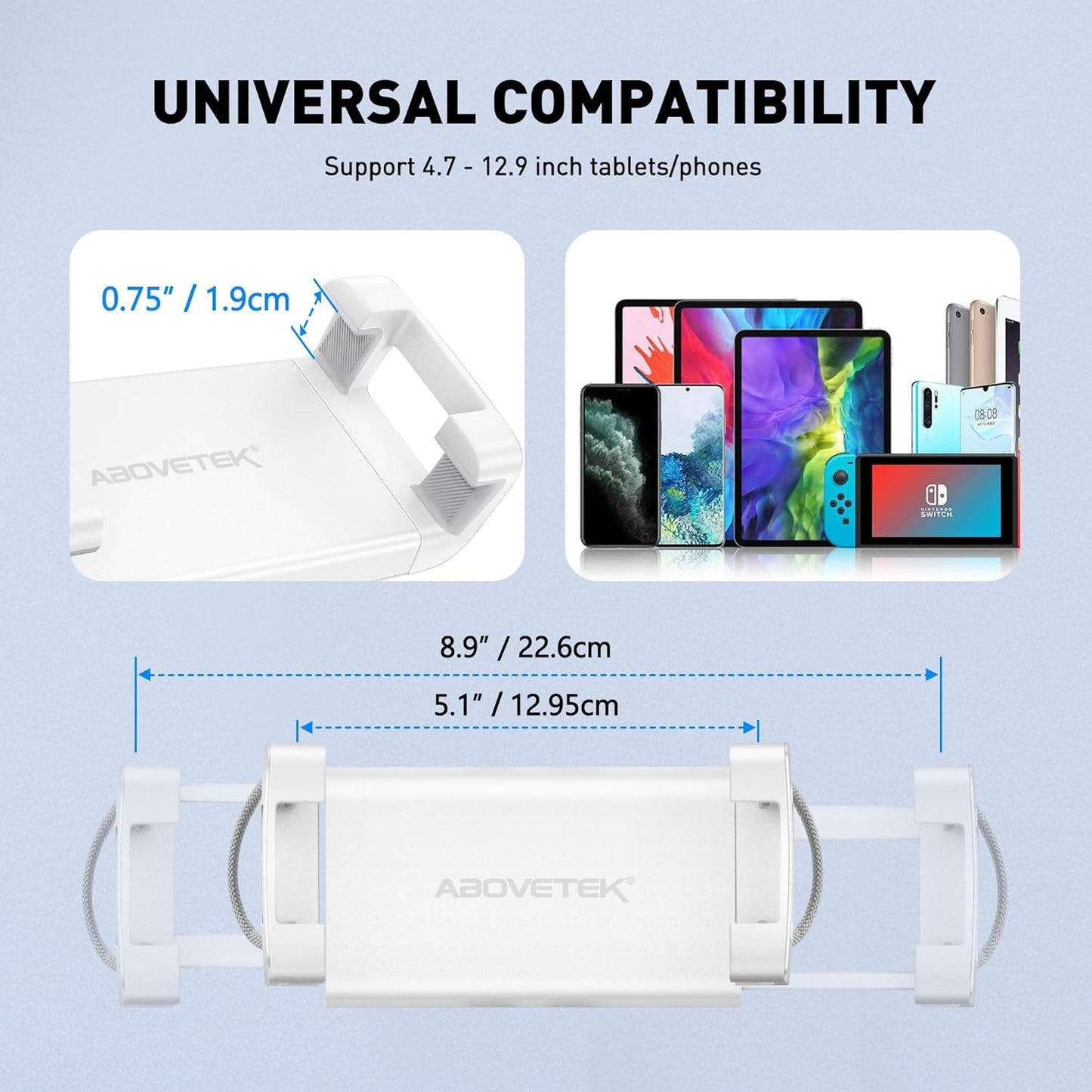 AboveTEK Tablet Pillow Stand for Bed, Hands-Free 360° Adjustable iPad Pillow Holder for Lap Reading w/Soft Bean Bag, Ideal Gift for Mom, Fits 4.7" to 12.9" Tablet, Phone, Kindle - Gray