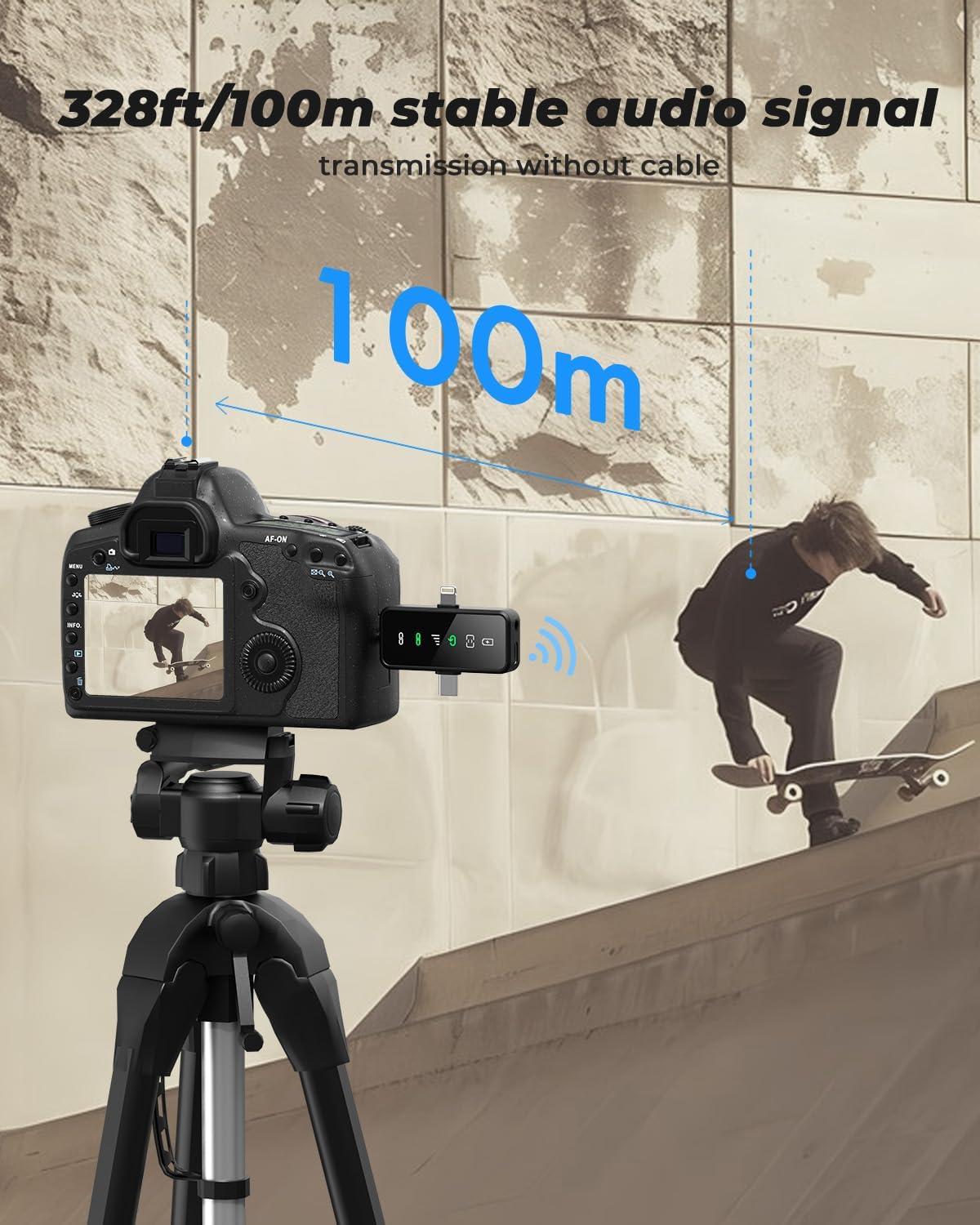 3-in-1 Mini Microphone for iPhone, Android, Camera - 328ft Long Range, 20H Battery Life, Wireless Microphones, Lapel Mic with AI Noise Reduction for Video Recording, YouTube, TikTok